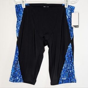 NWT TYR Black Blue Atolla Blade Jammer Competitive Swim Bottoms 36